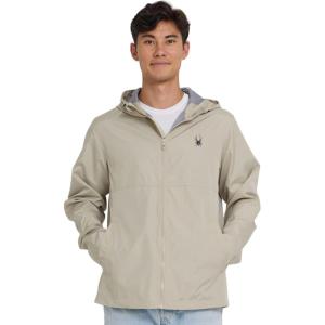 Spyder Packable Rain Jacket Men – Water Resistant Windbreaker with Hood, Lightweight Rain Coat Slicker, Travel, Golf, Fishing(Stone)