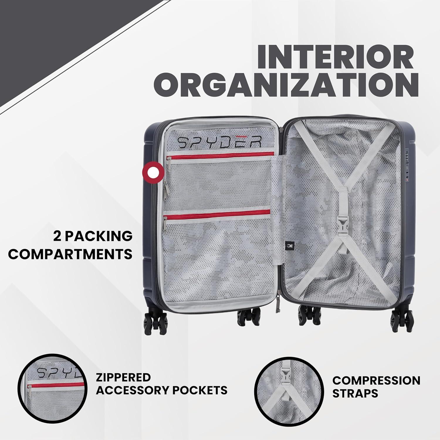 imageSpyder Carve 3 Piece Set with 360 Spinner Wheels TSA Approved Lock 20 Inch Carry On 25 Inch Medium 29 Inch Large GrayGray
