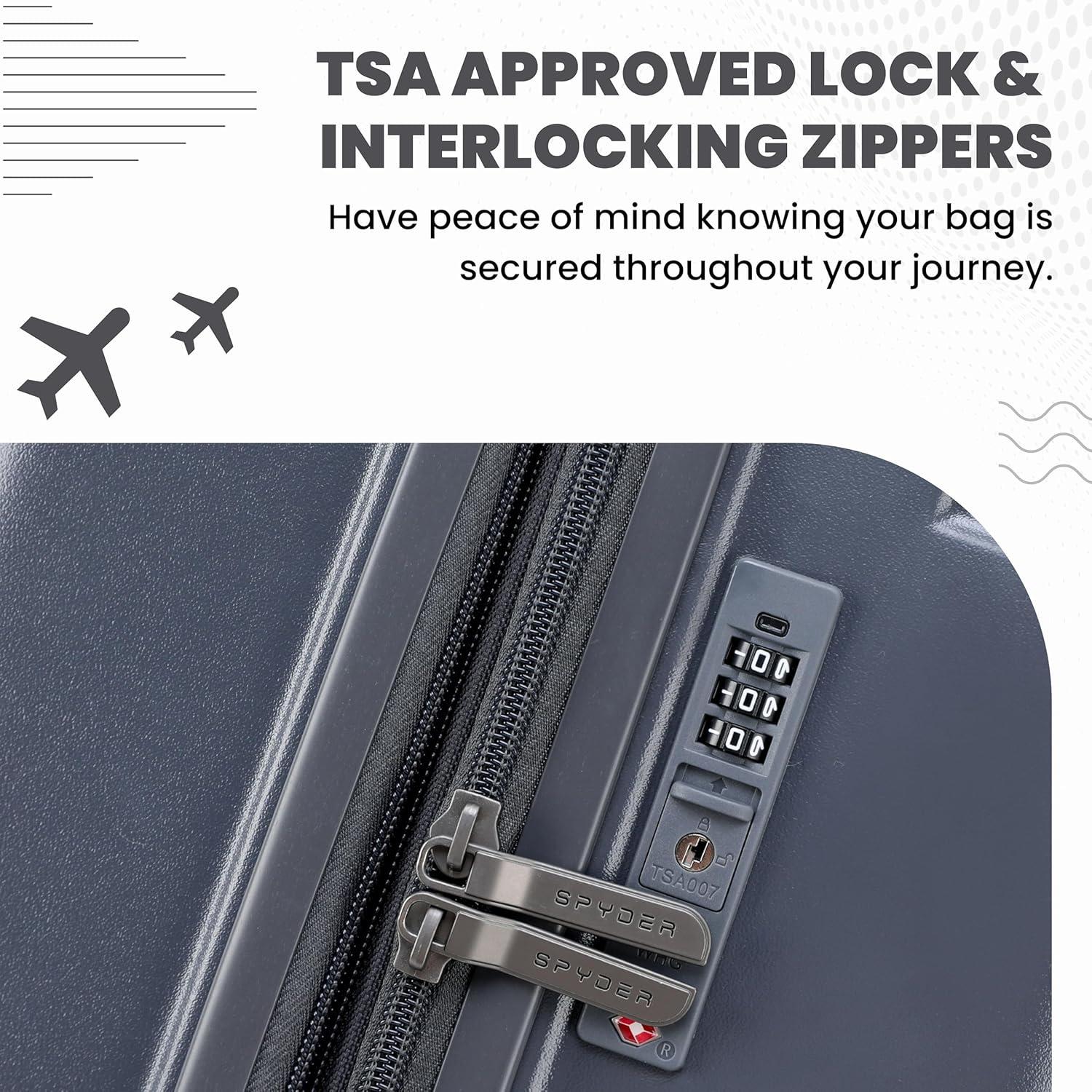 imageSpyder Carve 3 Piece Set with 360 Spinner Wheels TSA Approved Lock 20 Inch Carry On 25 Inch Medium 29 Inch Large GrayGray