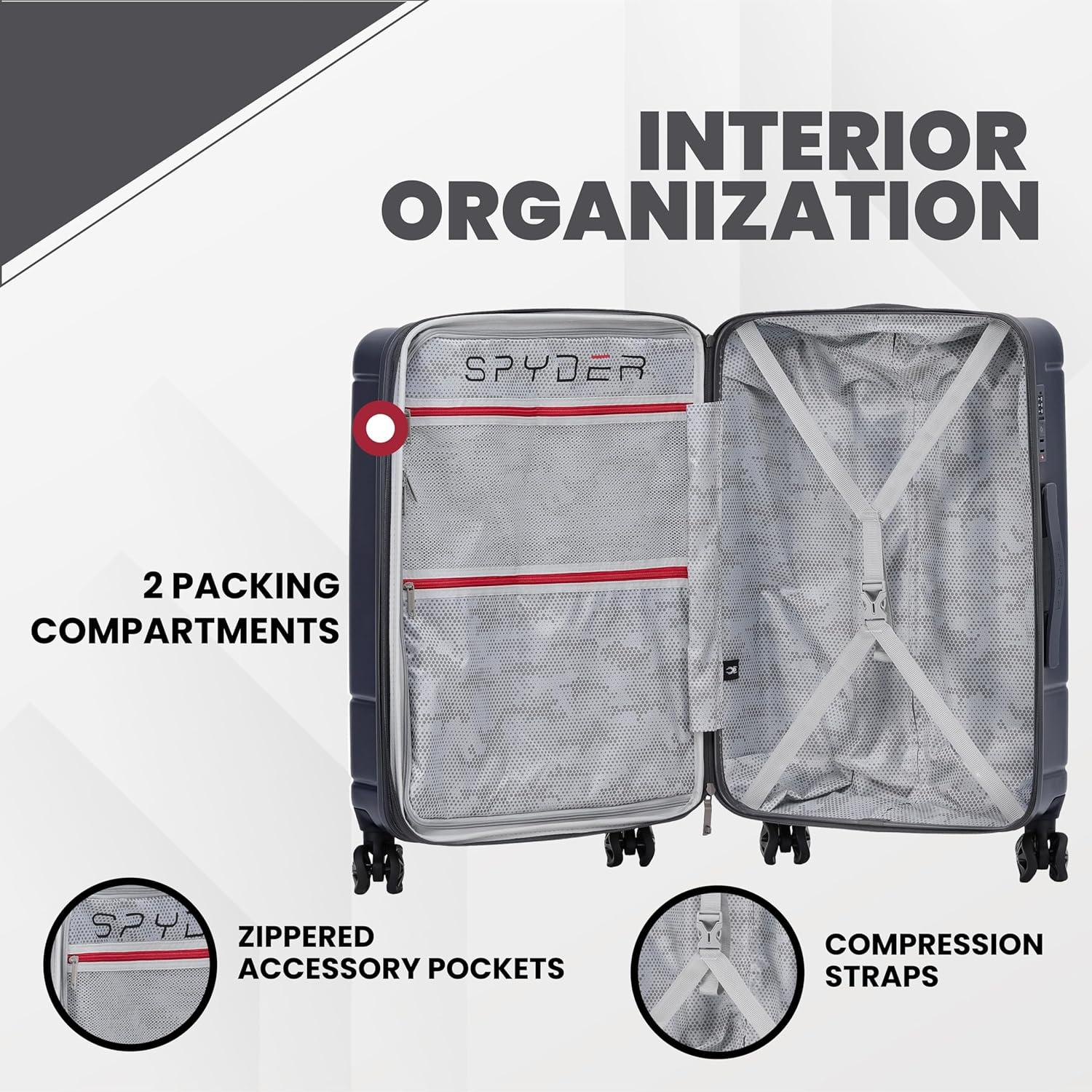 imageSpyder Carve 3 Piece Set with 360 Spinner Wheels TSA Approved Lock 20 Inch Carry On 25 Inch Medium 29 Inch Large GrayGray