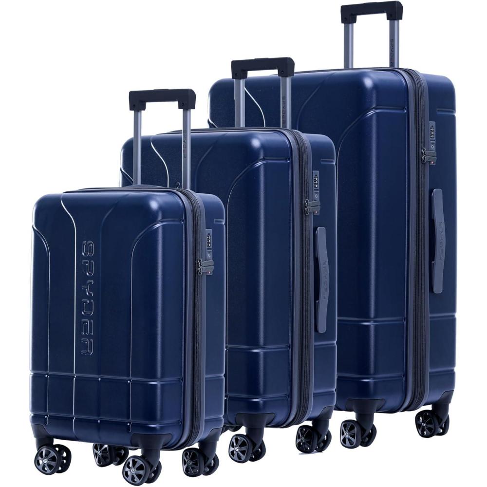 imageSpyder Carve 3 Piece Set with 360 Spinner Wheels TSA Approved Lock 20 Inch Carry On 25 Inch Medium 29 Inch Large GrayNavy