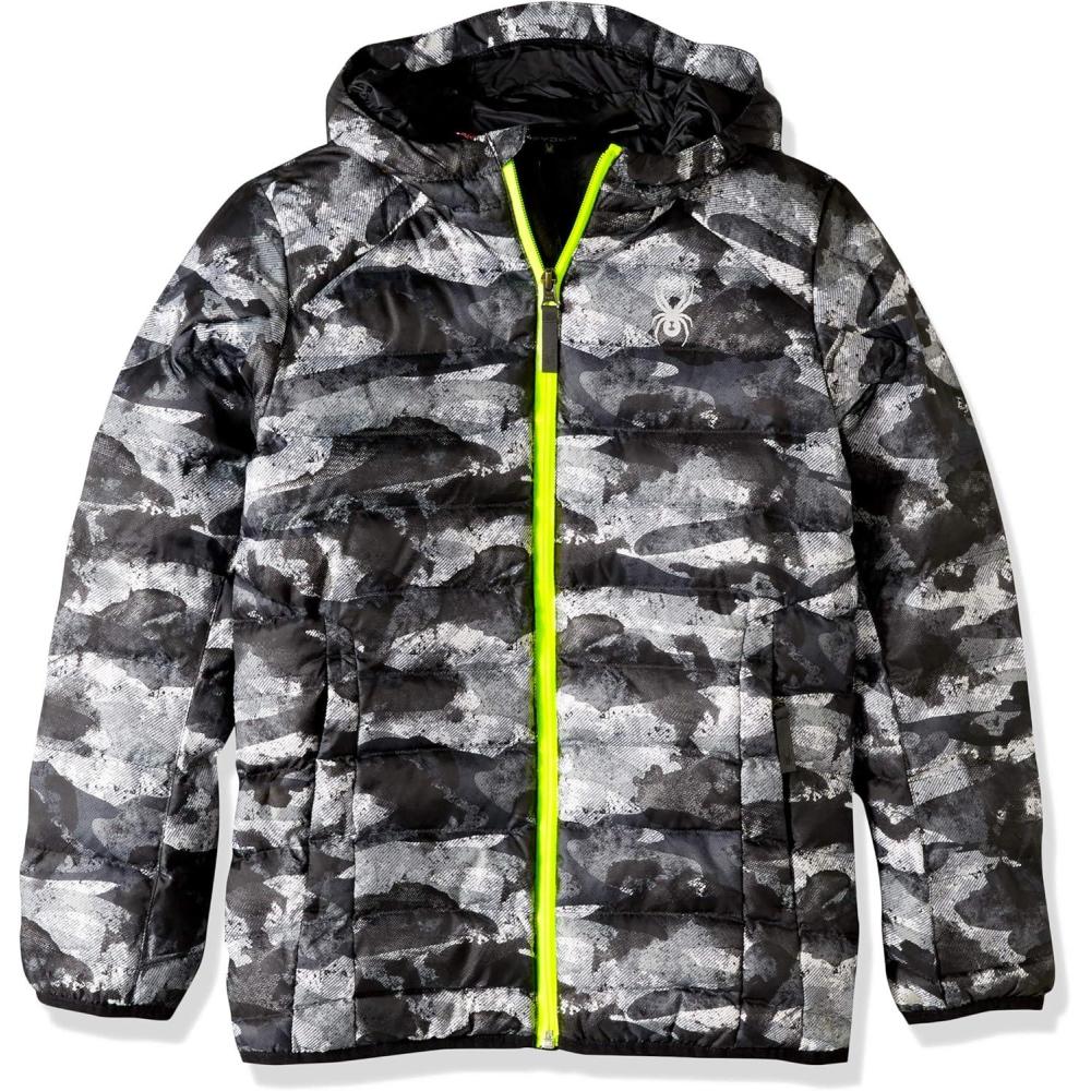 imageSpyder Boys Geared Hoody Synthetic Down JacketCamo Distress PrintCamo Distress PrintBryte Yellow