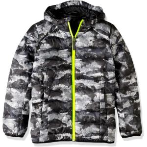 Spyder Boys’ Geared Hoody Synthetic Down Jacket(Camo Distress Print/Camo Distress Print/Bryte Yellow)