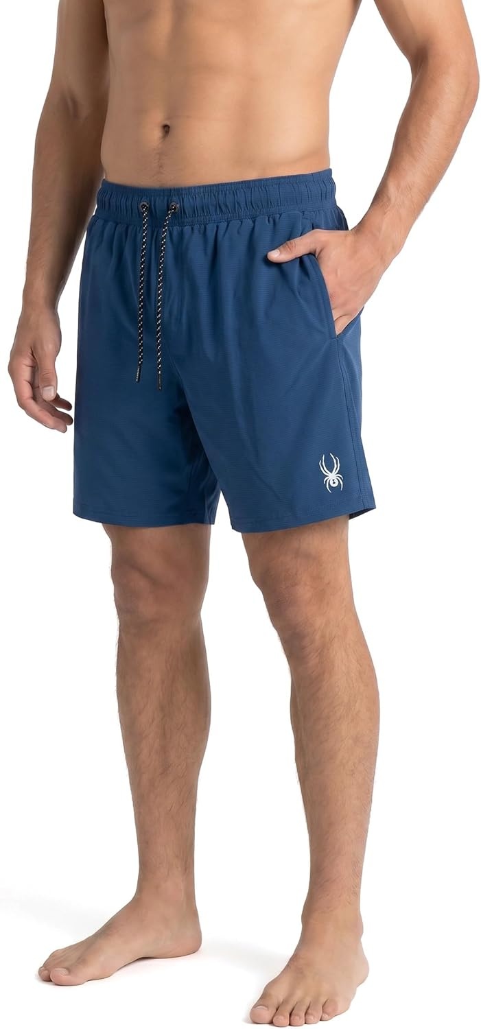 imageSpyder Mens Swim Trunks Stretch QuickDry 7inch Board Shorts Sun Protection amp LinerAbyss Blu