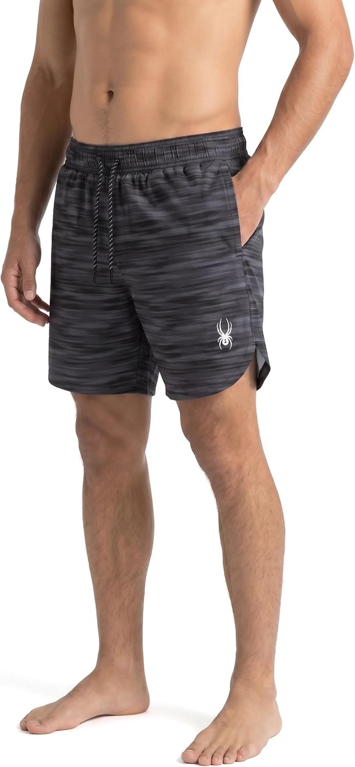 imageSpyder Mens Swim Trunks Stretch QuickDry 7inch Board Shorts Sun Protection amp LinerBlack Onyx
