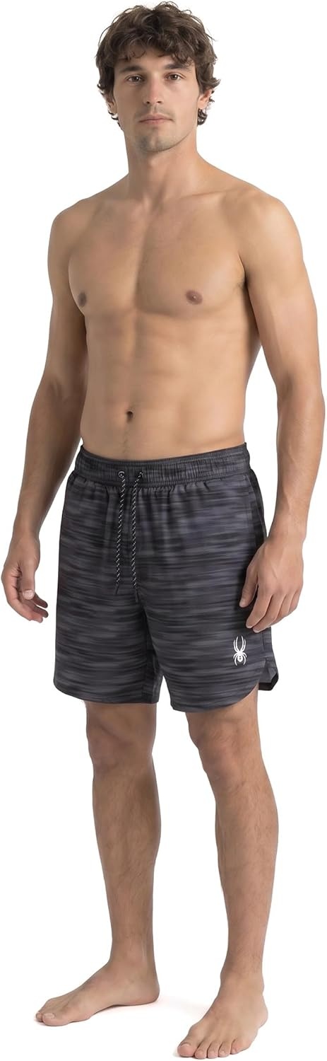 imageSpyder Mens Swim Trunks Stretch QuickDry 7inch Board Shorts Sun Protection amp LinerBlack Onyx