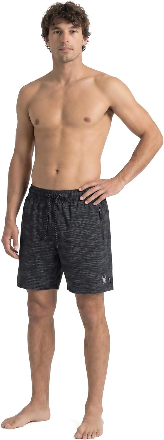 imageSpyder Mens Swim Trunks Stretch QuickDry 7inch Board Shorts Sun Protection amp LinerBlkcamco