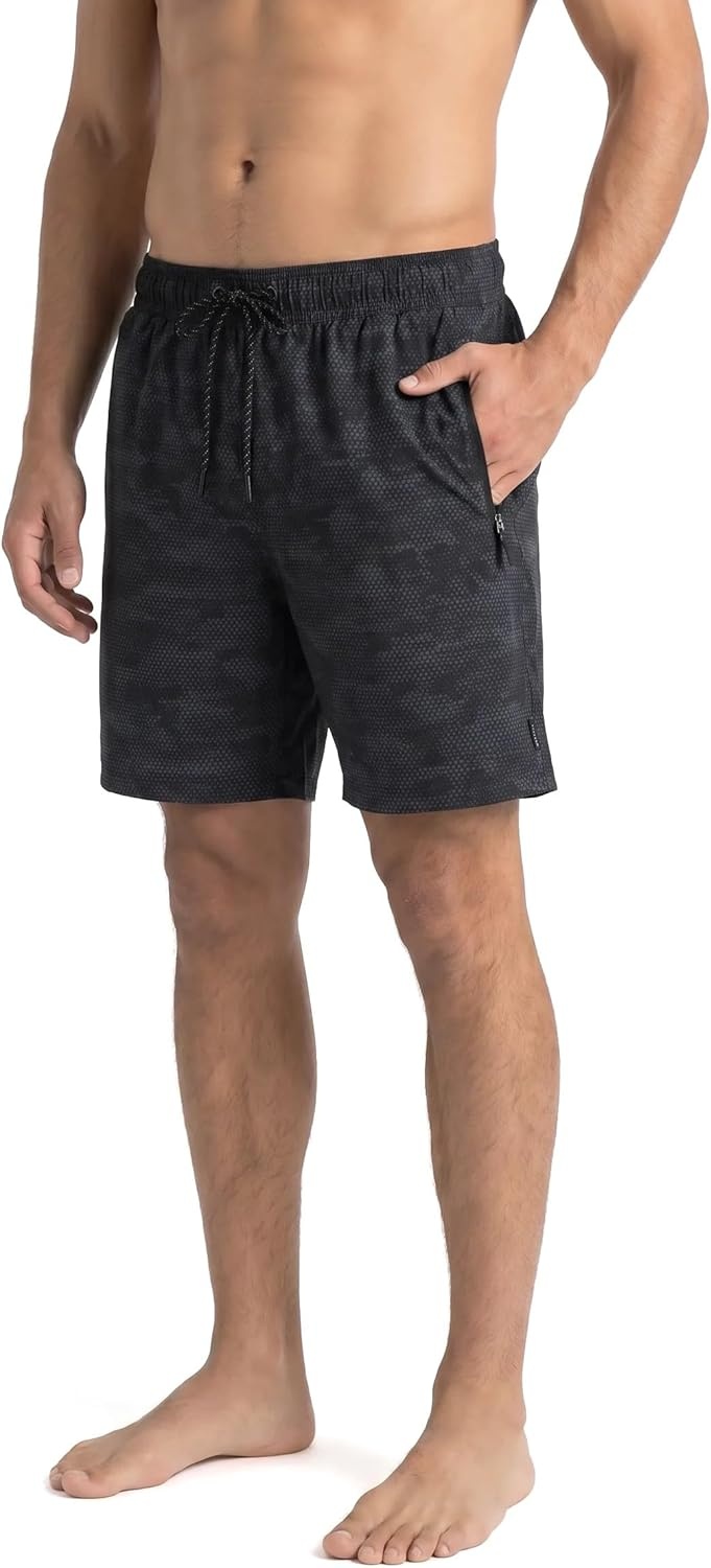 imageSpyder Mens Swim Trunks Stretch QuickDry 7inch Board Shorts Sun Protection amp LinerBlkcamco
