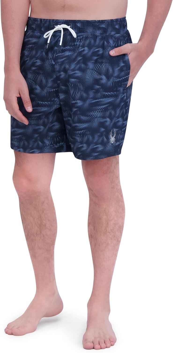 imageSpyder Mens Swim Trunks Stretch QuickDry 7inch Board Shorts Sun Protection amp LinerInk