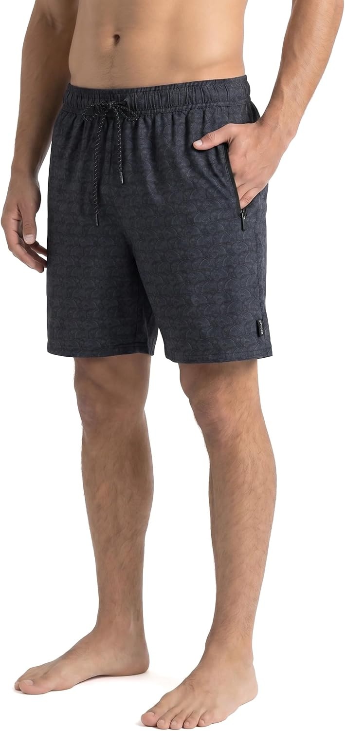imageSpyder Mens Swim Trunks Stretch QuickDry 7inch Board Shorts Sun Protection amp LinerOnyx Black