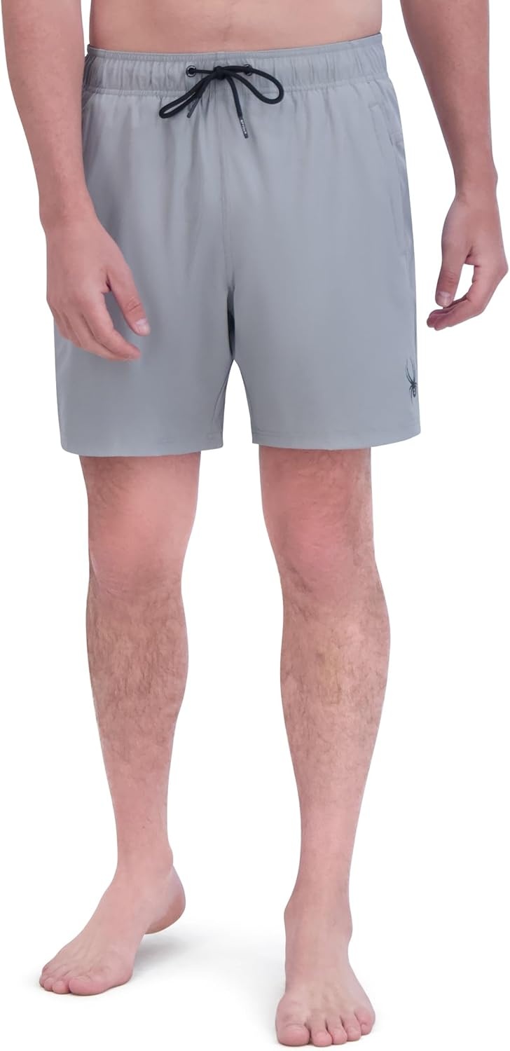 imageSpyder Mens Swim Trunks Stretch QuickDry 7inch Board Shorts Sun Protection amp LinerPewter