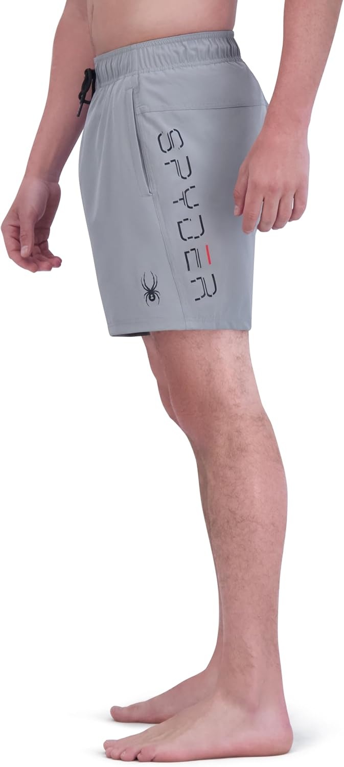 imageSpyder Mens Swim Trunks Stretch QuickDry 7inch Board Shorts Sun Protection amp LinerPewter