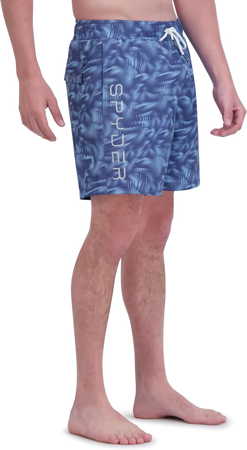 imageSpyder Mens Swim Trunks Stretch QuickDry 7inch Board Shorts Sun Protection amp LinerSky