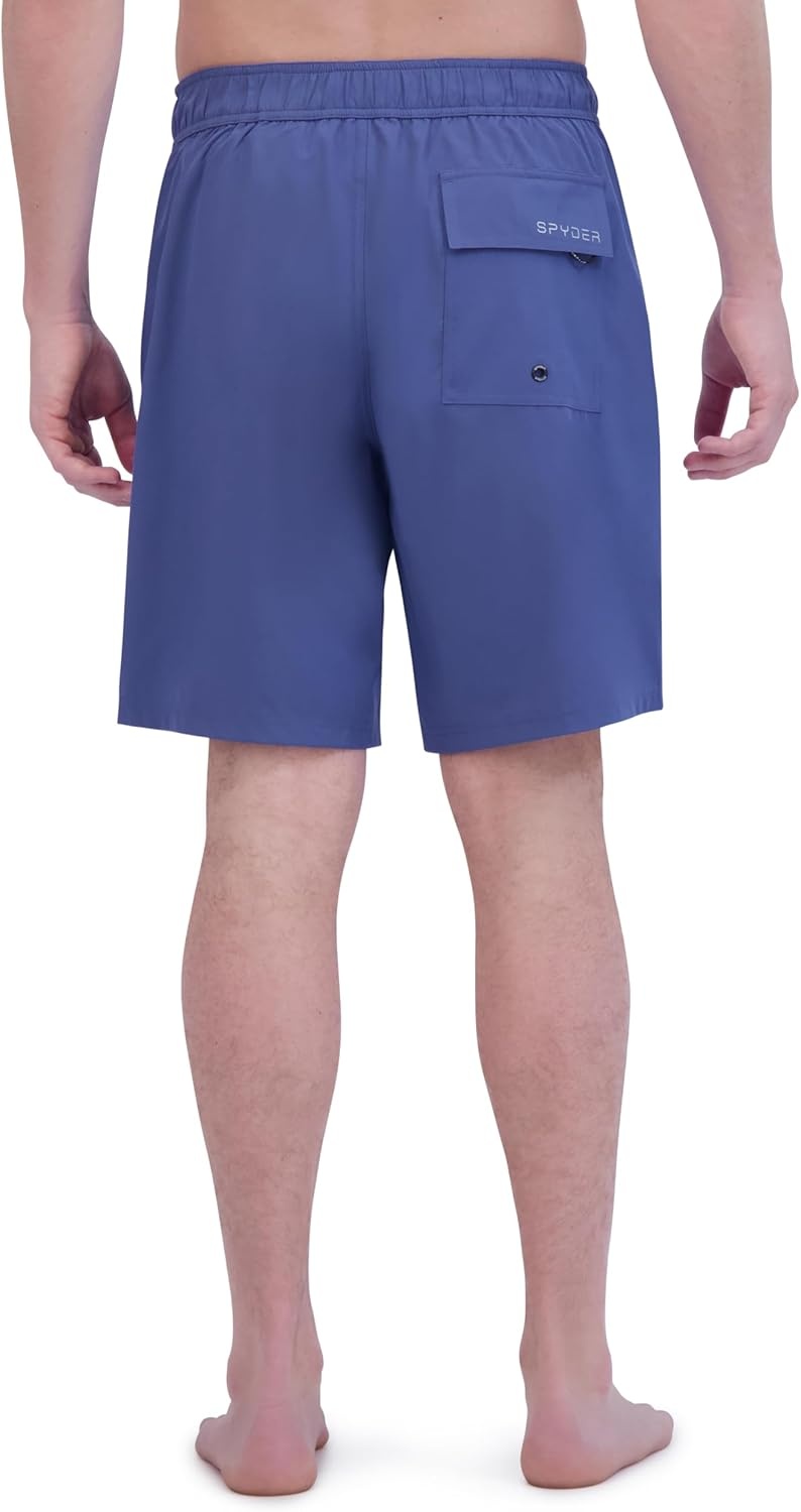 imageSpyder Mens Swim Trunks Stretch QuickDry 9 Board Shorts Sun Protection Pockets amp Brief LinerBlue Grey