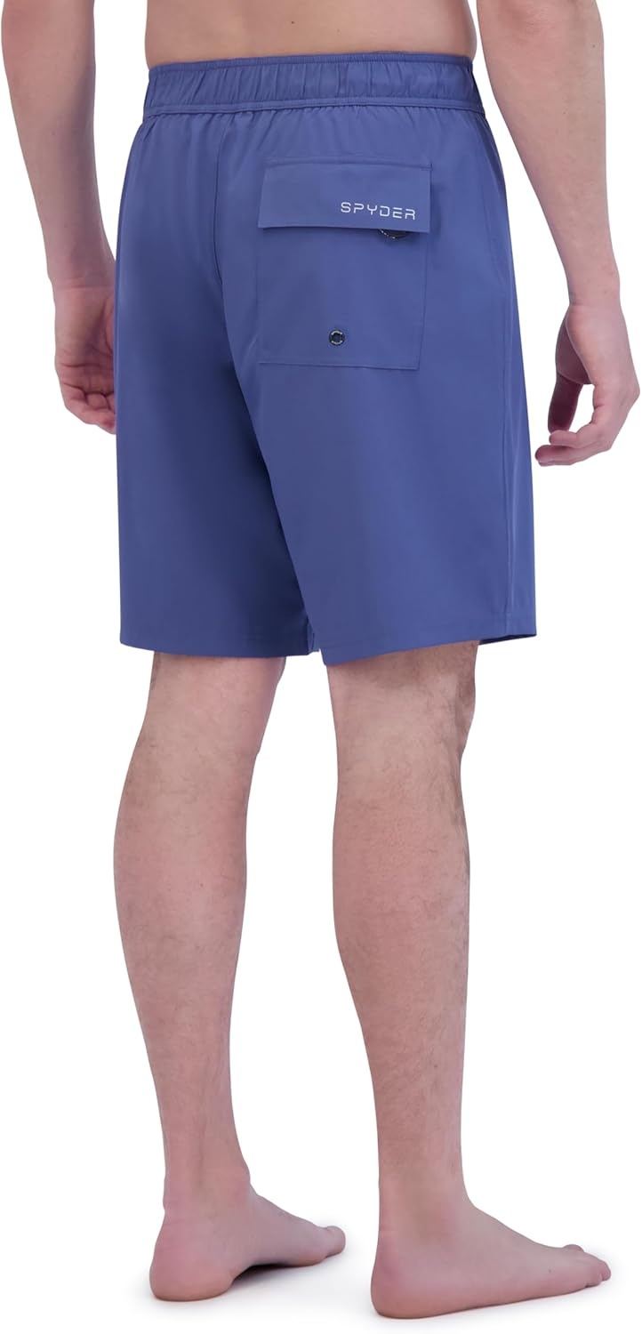 imageSpyder Mens Swim Trunks Stretch QuickDry 9 Board Shorts Sun Protection Pockets amp Brief LinerBlue Grey