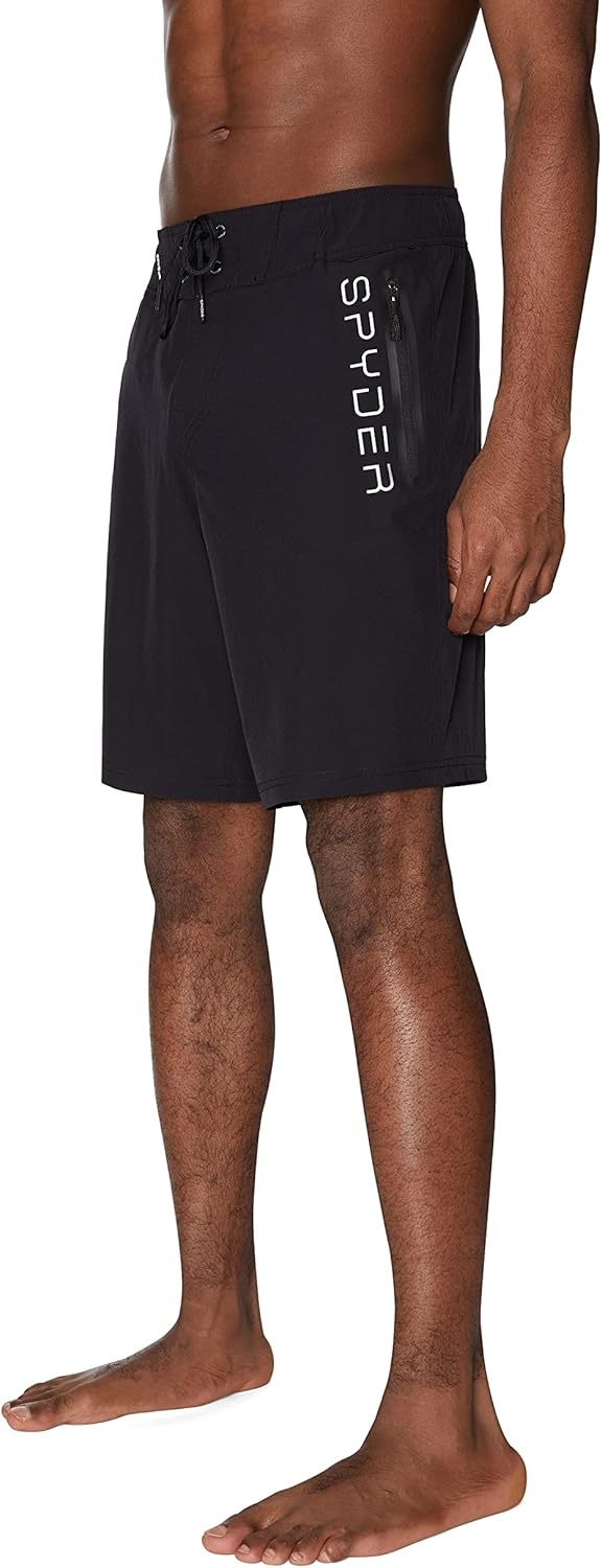 imageSpyder Mens Swim Trunks Stretch QuickDry 9 Board Shorts Sun Protection Pockets amp Brief LinerCaviar Black