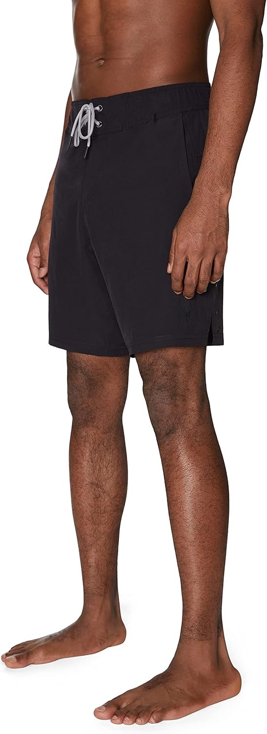 imageSpyder Mens Swim Trunks Stretch QuickDry 9 Board Shorts Sun Protection Pockets amp Brief LinerSolid Black
