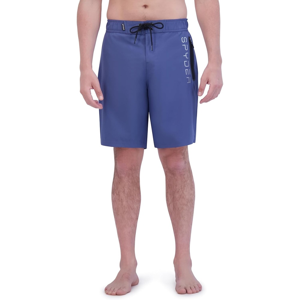imageSpyder Mens Swim Trunks Stretch QuickDry 9 Board Shorts Sun Protection Pockets amp Brief LinerBlue Grey