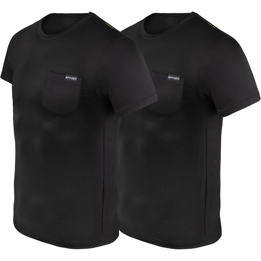 image:imageSpyder Mens Performance Moisture Wicking Crew Neck UndershirtsUltra Soft Stretch Sports TShirt WPocketBlackBlack
