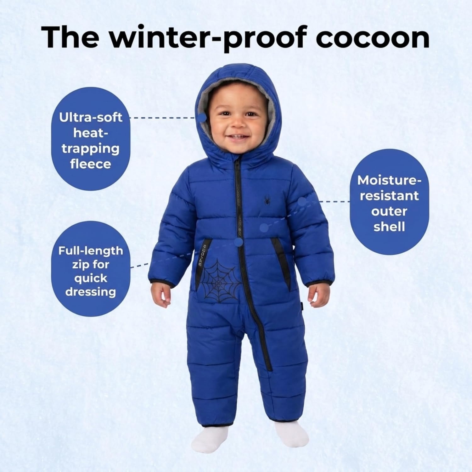 image:imageSpyder Toddler Snow Suit Fleece Lined Baby Snowsuit FoldOver CuffsElectric Blue