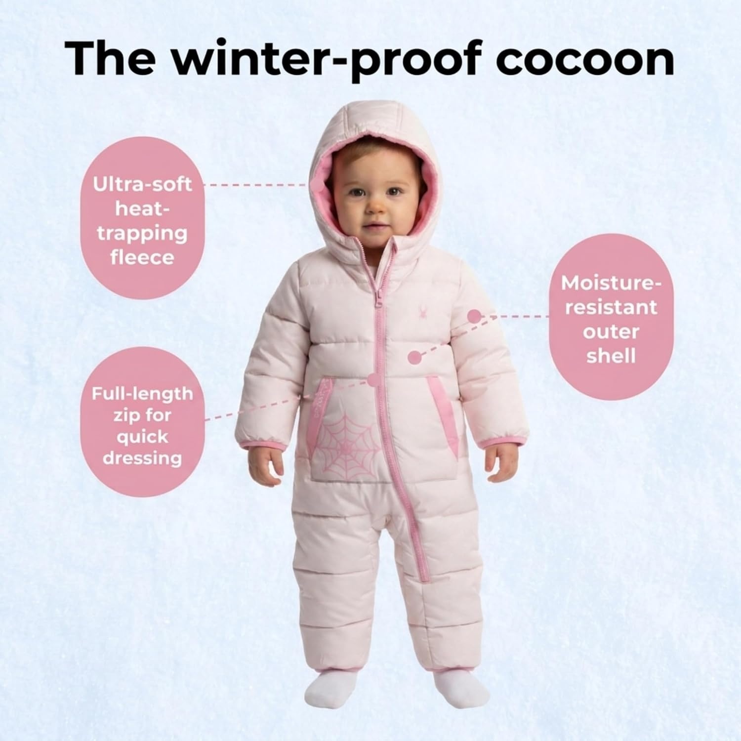 image:imageSpyder Toddler Snow Suit Fleece Lined Baby Snowsuit FoldOver CuffsLight Pink