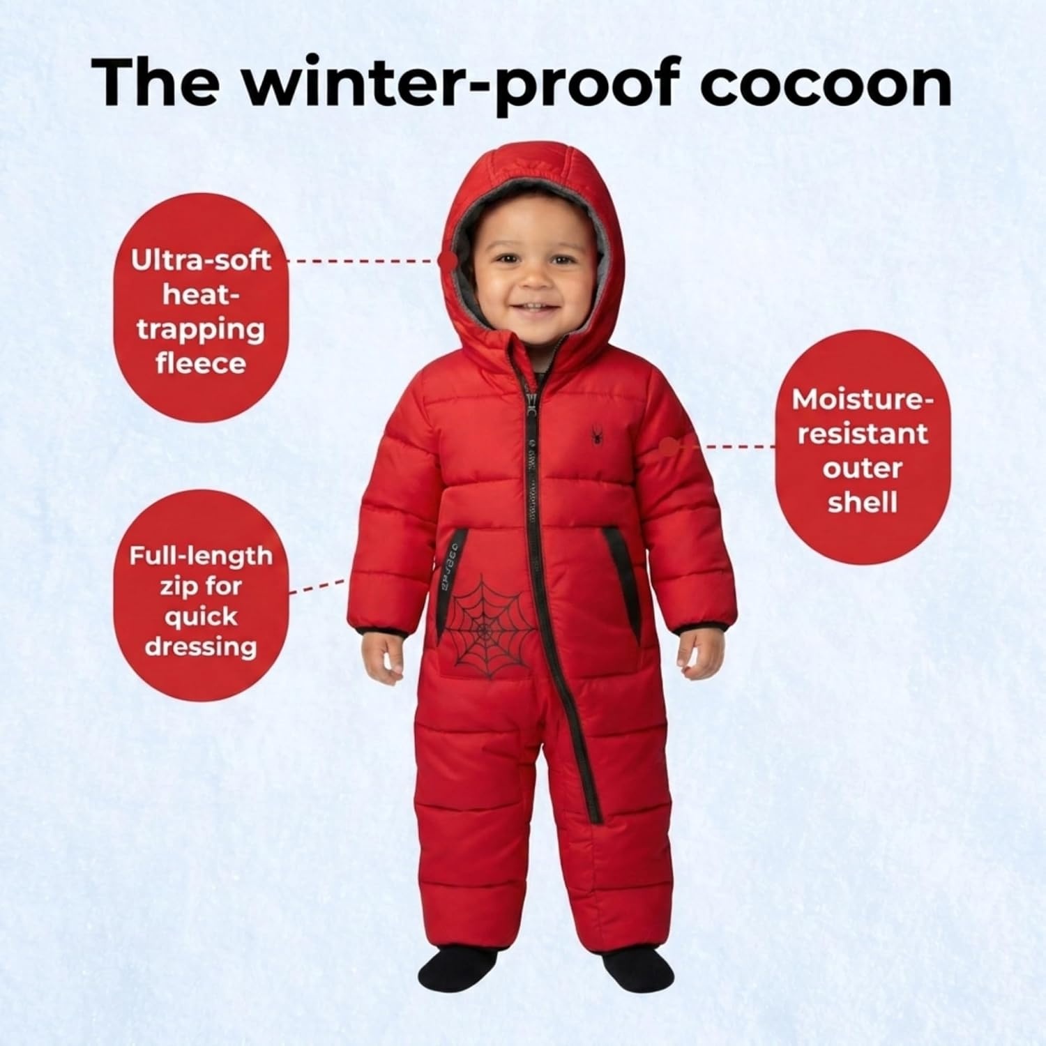 image:imageSpyder Toddler Snow Suit Fleece Lined Baby Snowsuit FoldOver CuffsRed